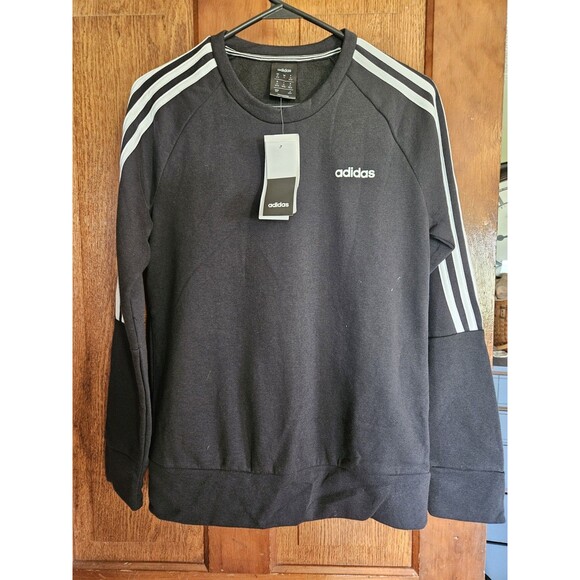 New Adidas Crewneck Sweatshirt Women's Black White Stripes And Logo Size M - Picture 1 of 5